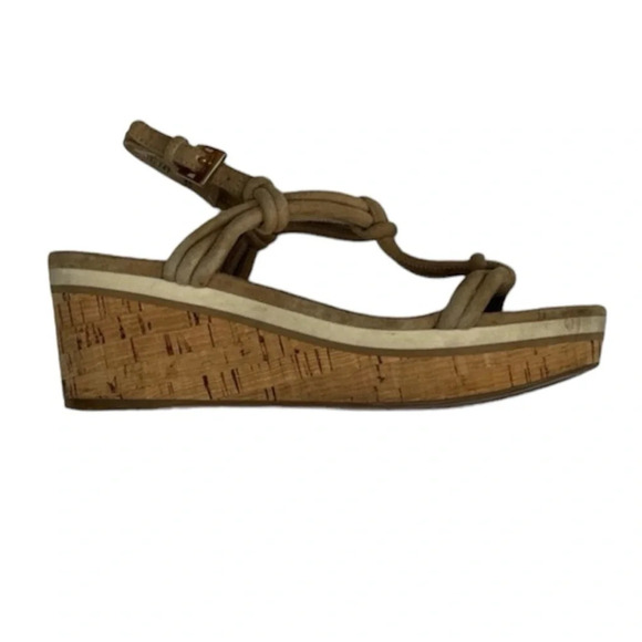 PRADA cork wedge tan suede sandals good condition designer  platform size 5 - Picture 1 of 13